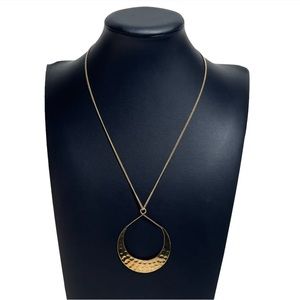 VTG Crescent Drop Golden Hammered Pendant Necklace 18"
